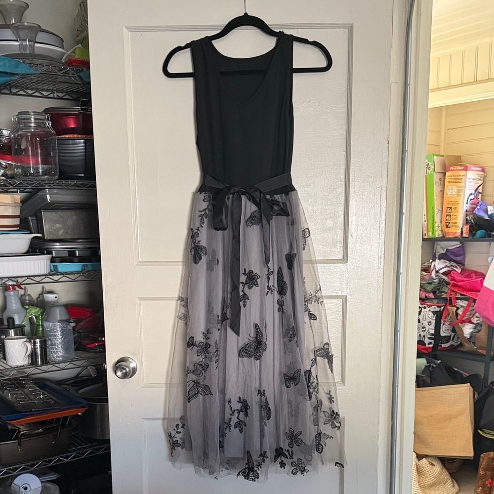 SHEIN Black and Gray Floral Tule Dress